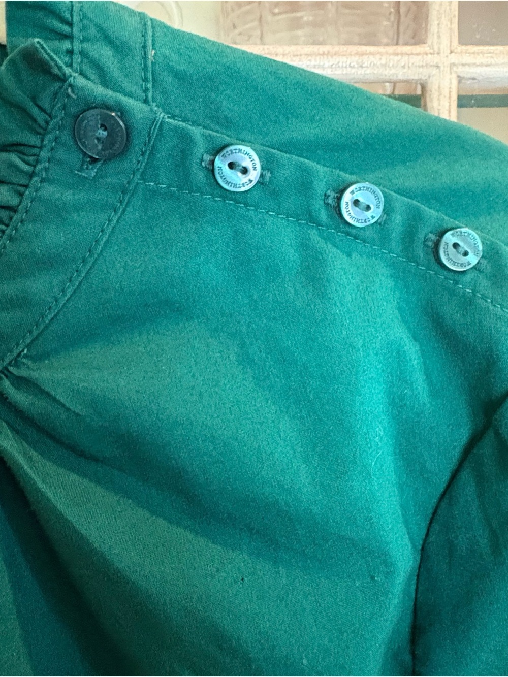 Worthington Deep Green Cotton Blend Balloon Sleeve Blouse - Picture 5 of 8